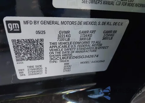 2025 Chevrolet Silverado 1500 4Wd Short Bed Lt Trail Boss from USA, damaged, VIN 3GCUKFED6SG342674